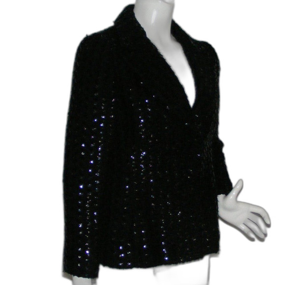 Vintage TEAL TRAINA Jacket, S, Black Boucle, Sequins, Snap front, Lapel Collar - Picture 2 of 12